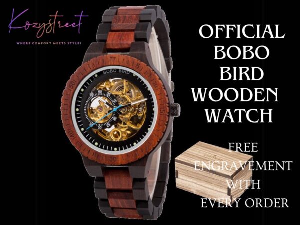 Engraved Wood Mechanical Watch – Unique Steampunk Style Man Watch | Christmas & Thanksgiving Gift, Latest Arrival, Best Deal