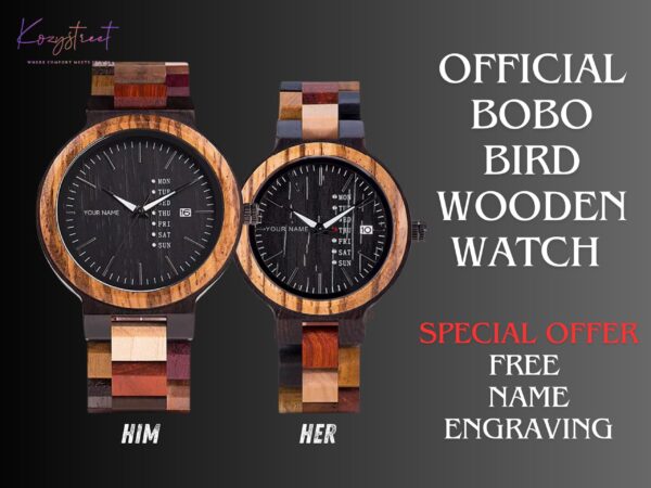 Rare Him & Her Couple Watch – Adjustable Colorful Wooden Strap | Romantic Gift with Free Engraving