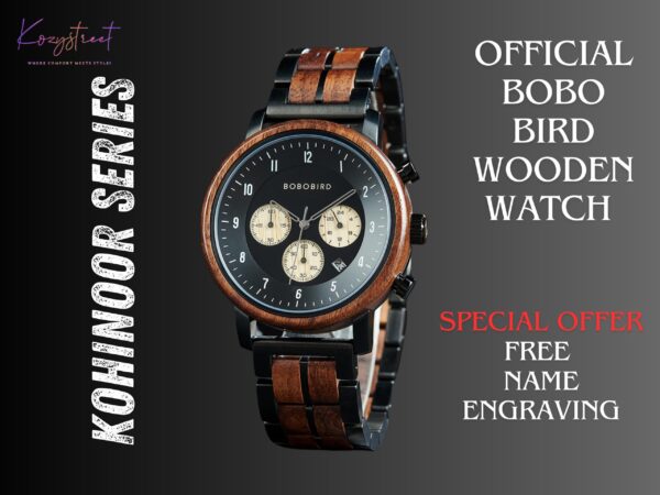 Kohinoor Series Personalized Wooden Watch – Latest Mens Anniversary Gift for Him & Dad, New Arrival Elegant Wood Watch