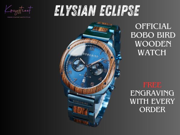 Elysian Eclipse Engraved Wooden Watch – Stylish Strap | Personalized Gift for Him, Birthday & Christmas