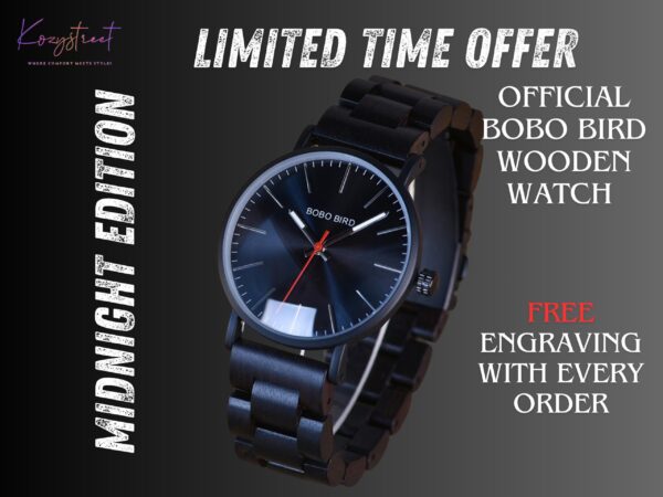 Men’s Luxury Wooden Watch – Bestseller Gift for Him | Midnight Edition
