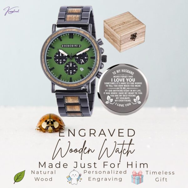 Personalized Wooden Watch for Husband - Engraved Anniversary Gift