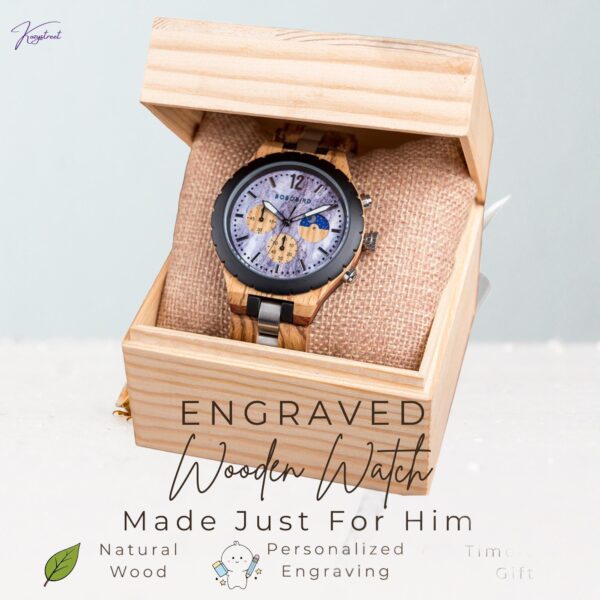 Personalized Wooden Watch for Husband -Engraved Anniversary Gift