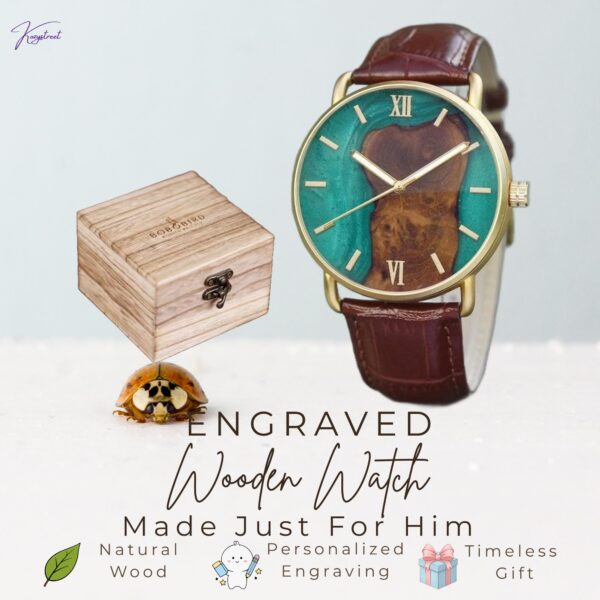 Personalized Wooden Watch for Husband - Engraved Anniversary Gift