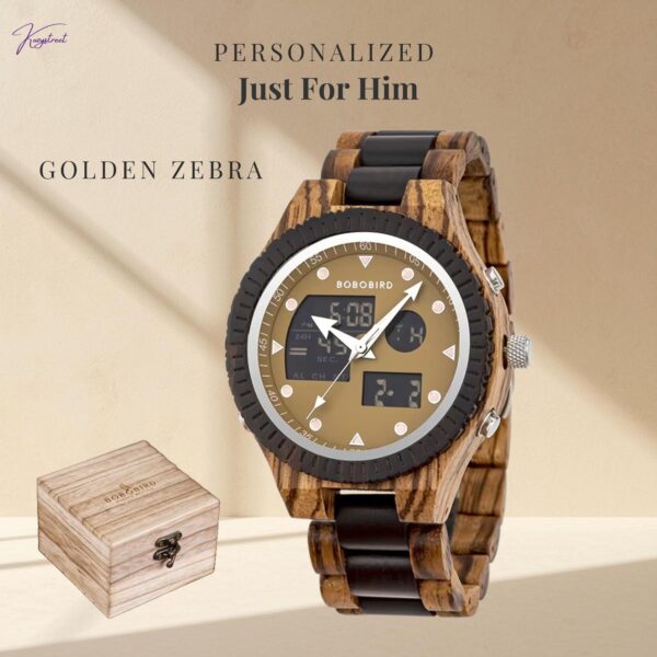 Engraved Golden Zebra Wooden Watch - Personalized Gift for Boyfriend